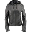 Milwaukee Leather SFL3554 Women's Black Scuba Style Zippered Front Motorcycle Fashion Leather Jacket with Hoodie