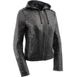 Milwaukee Leather SFL3554 Women's Black Scuba Style Zippered Front Motorcycle Fashion Leather Jacket with Hoodie