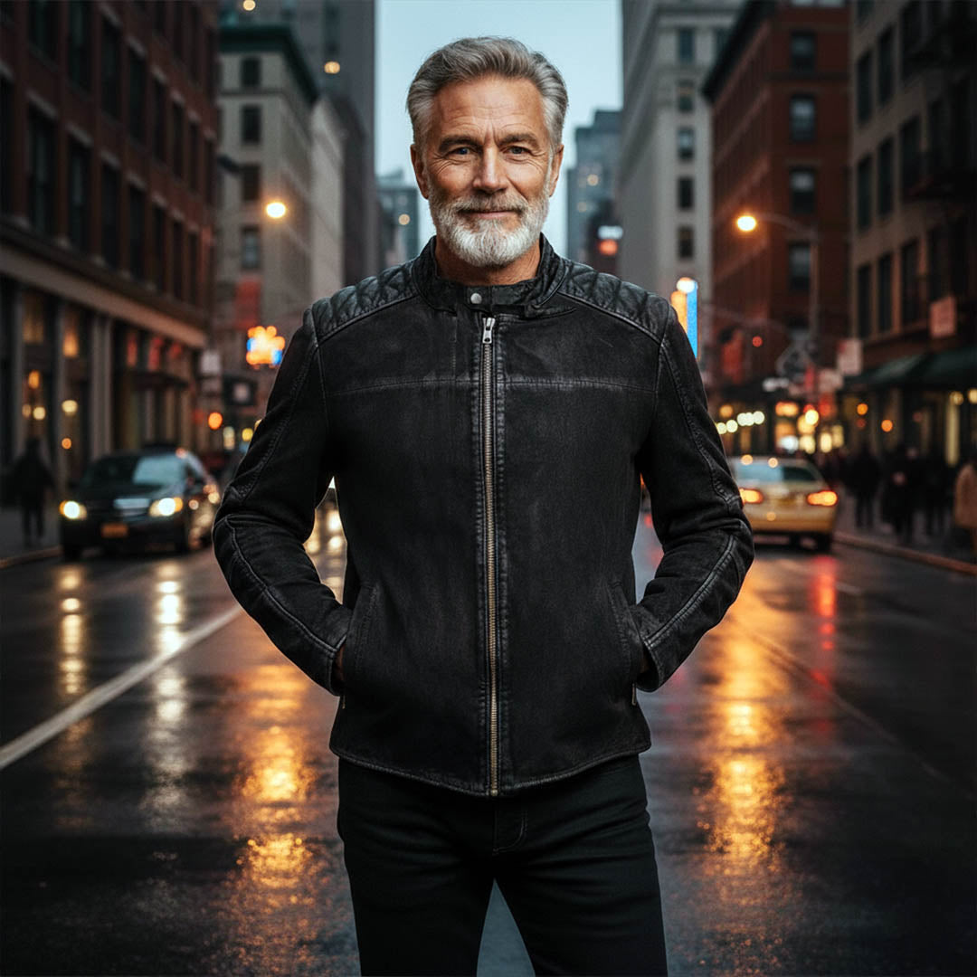 Milwaukee Leather Vintage SFM1801 Men's Black Nubuck Leather Zipper Front Motorcycle Style Fashion Jacket