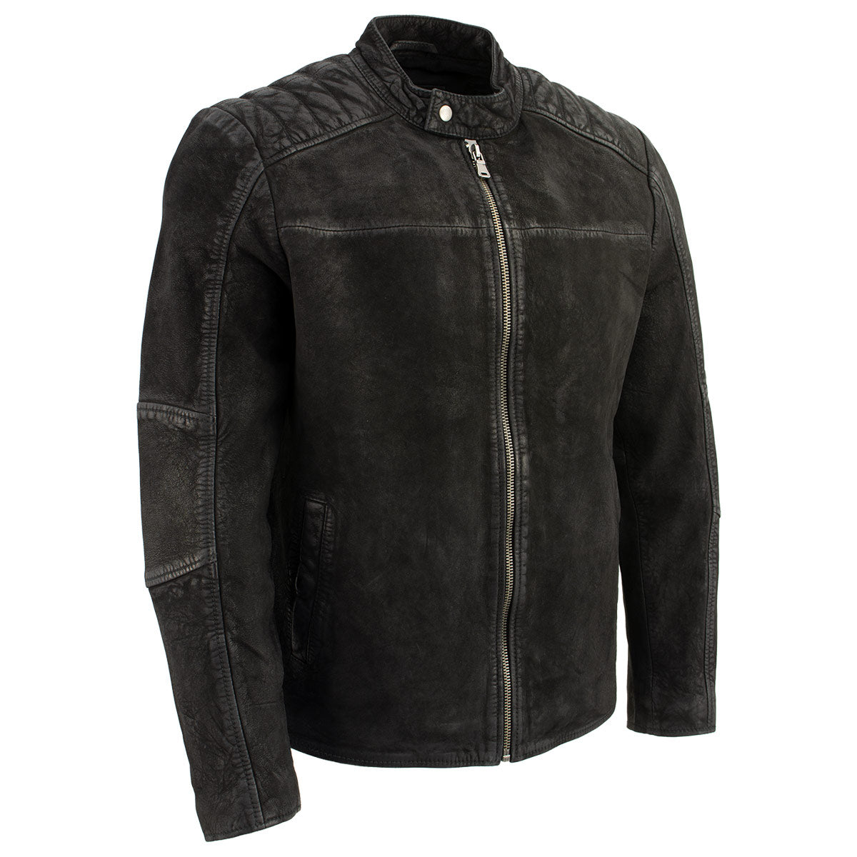 Milwaukee Leather Vintage SFM1801 Men's Black Nubuck Leather Zipper Front Motorcycle Style Fashion Jacket