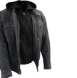 Milwaukee Leather Vintage SFM1802 Men's Black Nubuck Leather Motorcycle Style Fashion Leather Jacket with Hoodie