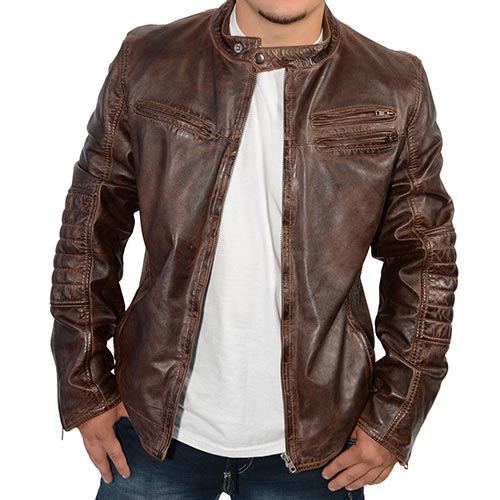 Milwaukee Leather SFM1805 Men's Brown Side Stitch Cafe Racer Lambskin Leather Jacket