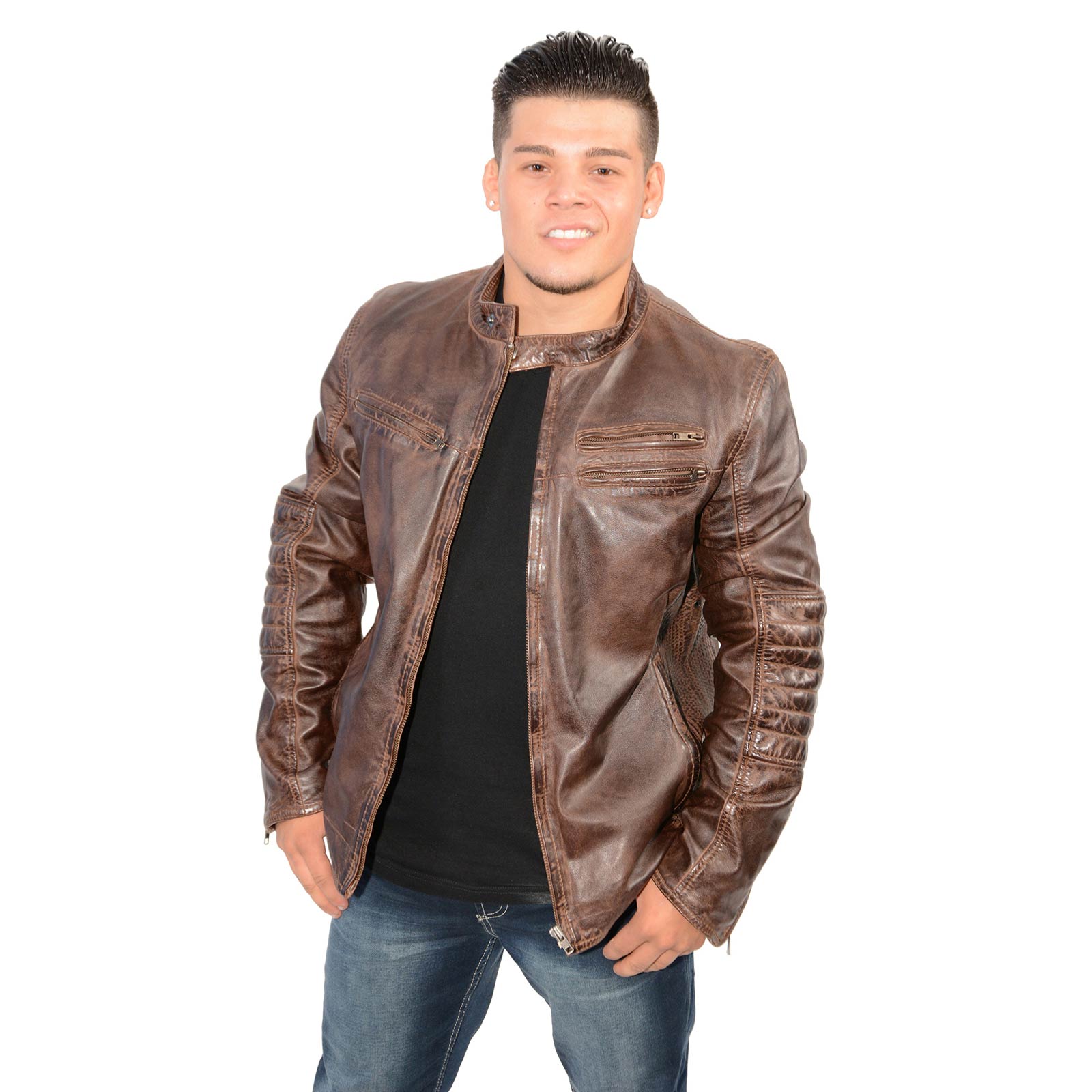 Milwaukee Leather SFM1805 Men's Brown Side Stitch Cafe Racer