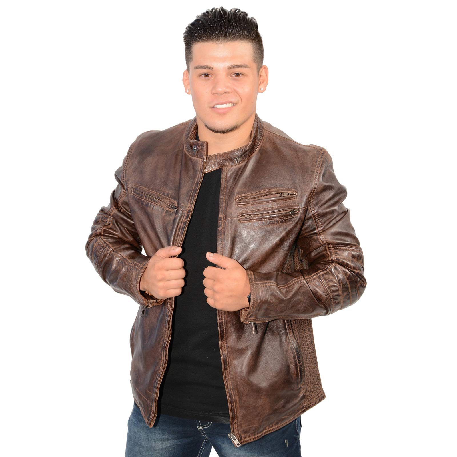 Milwaukee Leather SFM1805 Men's Brown Side Stitch Cafe Racer
