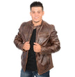 Milwaukee Leather SFM1805 Men's Brown Side Stitch Cafe Racer Lambskin Leather Jacket