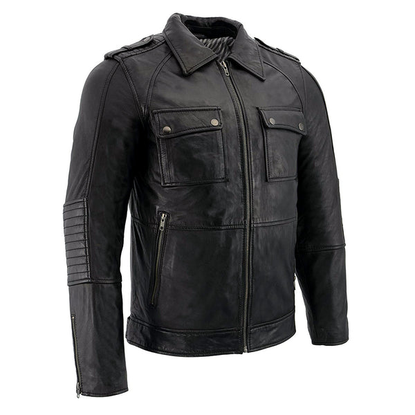 Milwaukee Leather SFM1810 Men's Black Lambskin Patch Pocket