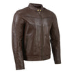 Milwaukee Leather SFM1835 Men's Brown ‘Cafe Racer’ Leather Jacket with Snap Button Collar
