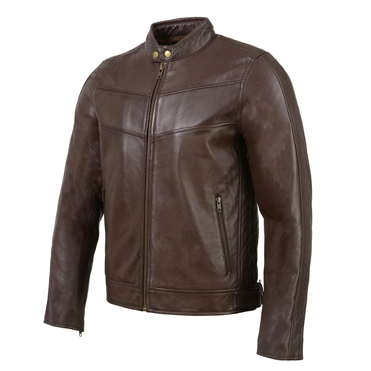 Milwaukee Leather SFM1835 Men's Brown ‘Cafe Racer’ Leather Jacket with Snap Button Collar