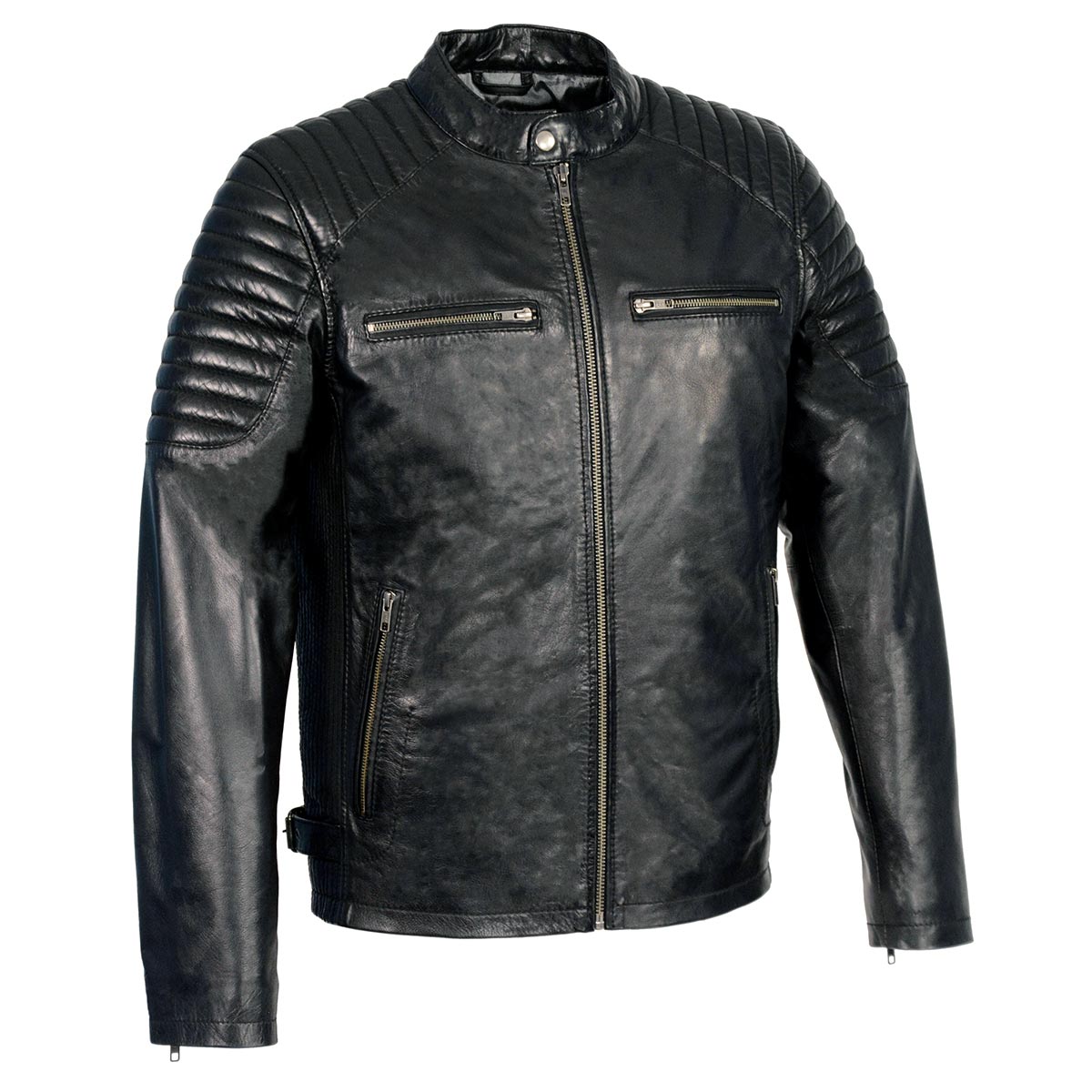 Milwaukee Leather SFM1840 Men's 'Quilted' Black Leather Fashion Jacket with Snap Button Collar