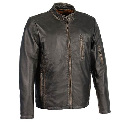 Milwaukee Leather SFM1855 Men's Black Brown Leather Moto Racer Jacket with Throat Latch