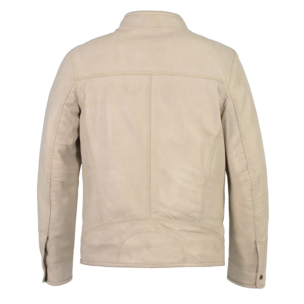 Milwaukee Leather SFM1865 Men's Linen Cafe Racer Leather Jacket with Front Zipper Closure