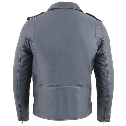 Milwaukee Leather SFM1890 Men's Blue Leather Classic Moto Leather Jacket