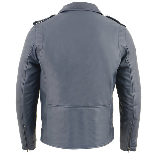 Milwaukee Leather SFM1890 Men's Blue Leather Classic Moto Leather Jacket