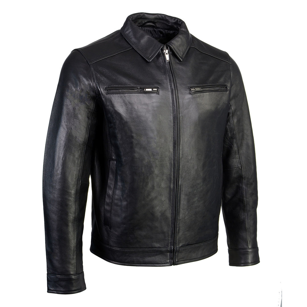 Men's Black New Zealand Lamb Leather Fashion Car Coat Jacket SFM1899