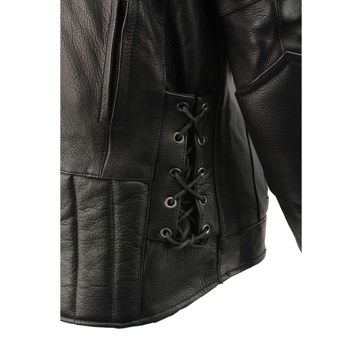 Milwaukee Leather SH1010 Men's 'Scooter' Black Vented Motorcycle Leather Jacket with Side Laces in Tall Sizes
