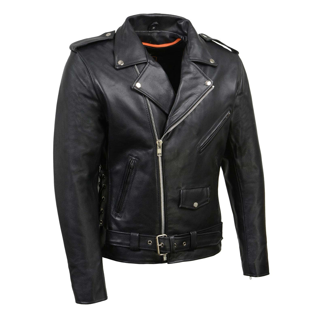 Milwaukee Leather SH1011 Men's Classic Brando Premium Leather Black Motorcycle Riders Leather Jacket w/ Side Laces