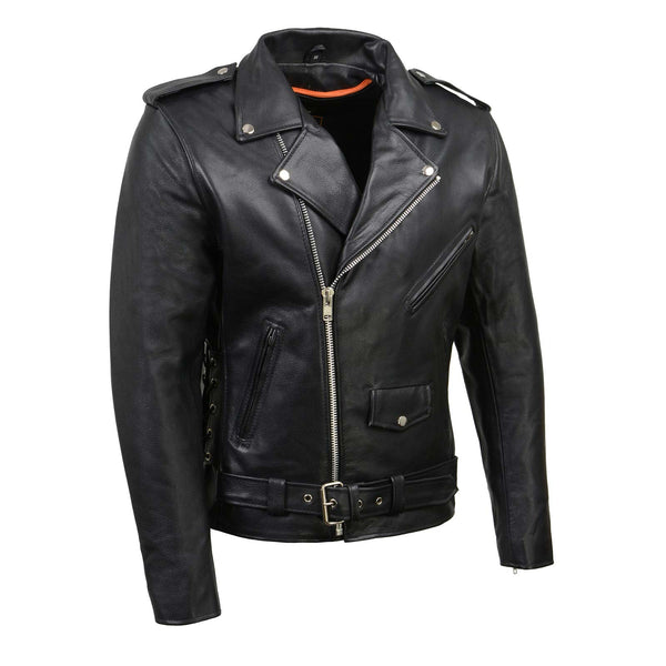 Milwaukee Leather SH1011 Men's Classic Brando Premium Leather Black Motorcycle Riders Leather Jacket w/ Side Laces