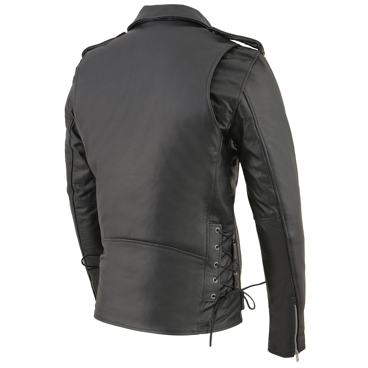 Milwaukee Leather SH1011TALL Black Classic Brando Motorcycle Jacket for Men Made of Cowhide Leather w/ Side Lacing