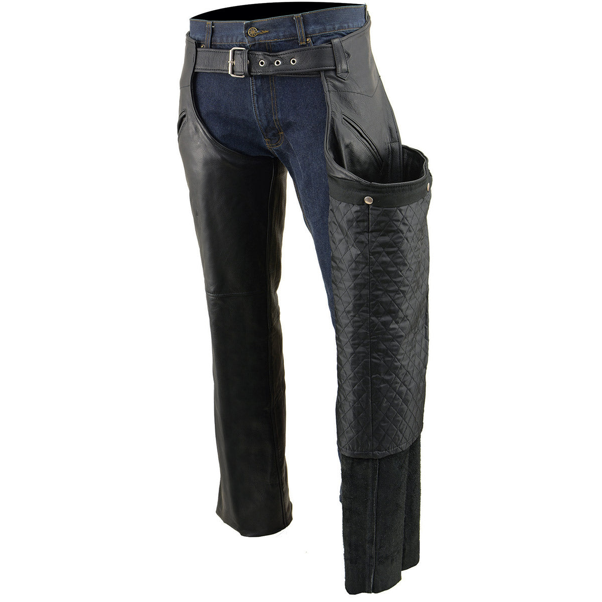 Milwaukee Leather SH1103 Men's Black Leather Slash Pocket Chaps with Snap Out Liner