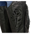 Milwaukee Leather SH1116 Women's Classic Braided & Fringed Black Leather Motorcycle Chaps w/ Black Rose Embroidery