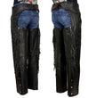 Milwaukee Leather SH1116 Women's Classic Braided & Fringed Black Leather Motorcycle Chaps w/ Black Rose Embroidery