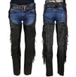 Milwaukee Leather SH1116 Women's Classic Braided & Fringed Black Leather Motorcycle Chaps w/ Black Rose Embroidery