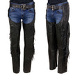 Milwaukee Leather SH1116 Women's Classic Braided & Fringed Black Leather Motorcycle Chaps w/ Black Rose Embroidery