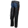 Milwaukee Leather SH1116 Women's Classic Braided & Fringed Black Leather Motorcycle Chaps w/ Red Rose Embroidery