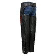 Milwaukee Leather SH1116 Women's Classic Braided & Fringed Black Leather Motorcycle Chaps w/ Red Rose Embroidery