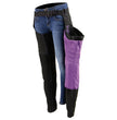 Milwaukee Leather SH1182 Women's Black with Purple Textile Motorcycle Riding Chaps with Tribal Embroidery