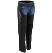 Milwaukee Leather SH1182 Women's Black with Purple Textile Motorcycle Riding Chaps with Tribal Embroidery