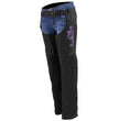 Milwaukee Leather SH1182 Women's Black with Purple Textile Motorcycle Riding Chaps with Tribal Embroidery