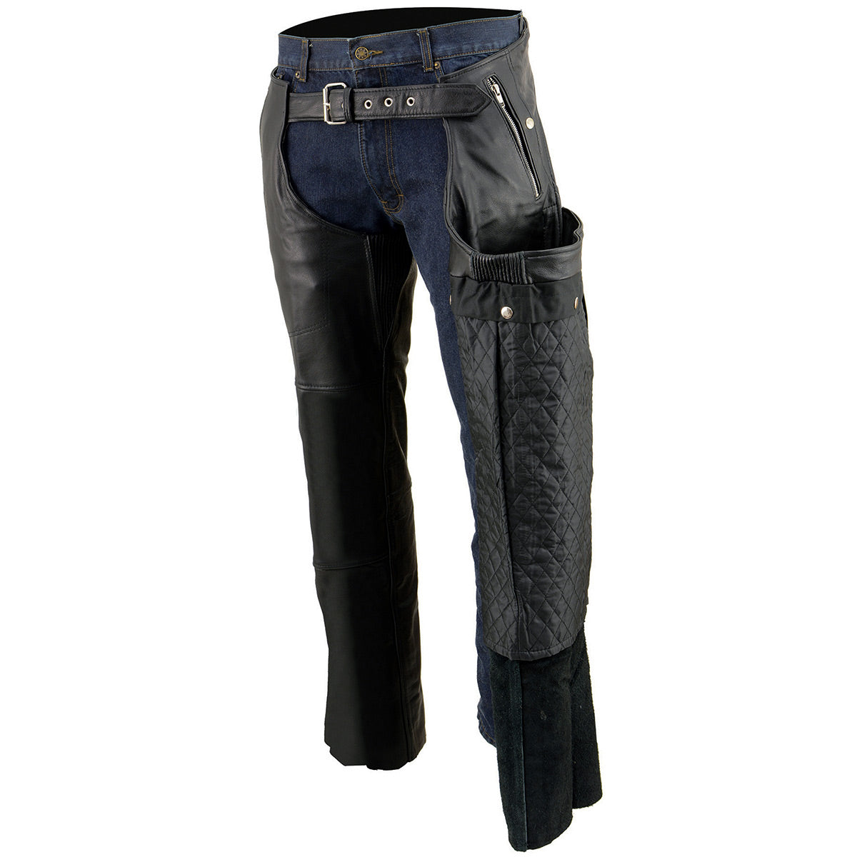 Milwaukee Leather Chaps for Men's Black Leather 4-Pockets - Snap Out Thermal Lined Motorcycle Riders Chap - SH1191C