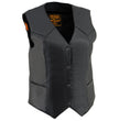 Milwaukee Leather SH1227 Women's Black Leather Classic Western Motorcycle Rider Vest- Front 4-Snap Button Closure