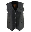 Milwaukee Leather SH1227 Women's Black Leather Classic Western Motorcycle Rider Vest- Front 4-Snap Button Closure
