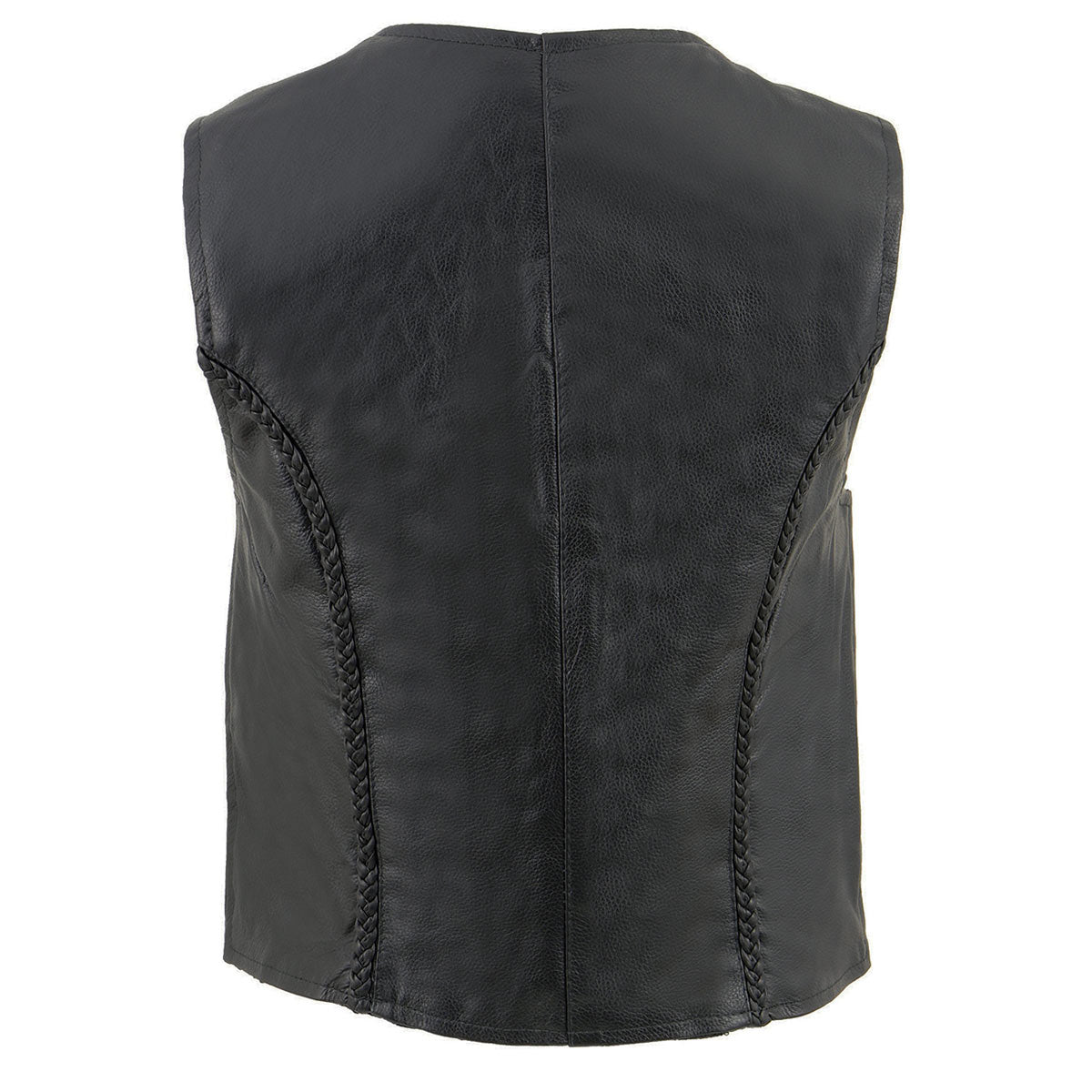 Milwaukee Leather SH1246Z Women's Black 'Braided' Classic Leather Zipper Front Motorcycle Vest