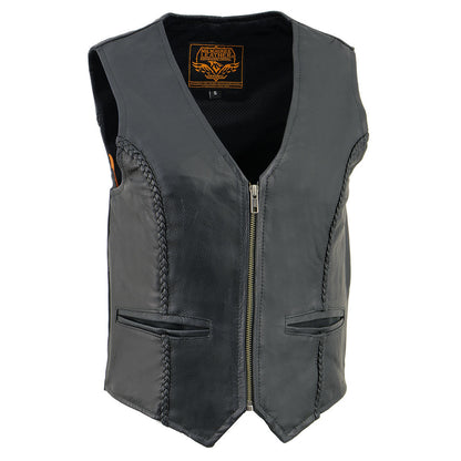 Milwaukee Leather SH1246 Women's Classic Black Leather Zipper Front Vest