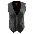 Milwaukee Leather SH1288 Women's Black Leather Deep V-Neck Motorcycle Rider Vest with Side Stretch Panels