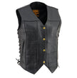 Milwaukee Leather SH1292 Women's Black Leather Side Lace 6 Pocket Motorcycle Rider Vest- Antique Color Snap Closure