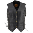 Milwaukee Leather SH1292 Women's Black Leather Side Lace 6 Pocket Motorcycle Rider Vest- Antique Color Snap Closure