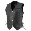 Milwaukee Leather SH1292 Women's Black Leather Side Lace 6 Pocket Motorcycle Rider Vest- Antique Color Snap Closure