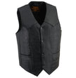 Milwaukee Leather SH1310 Men's Black Leather Classic V-Neck Motorcycle Rider Vest w/ Front Snap Button Closure