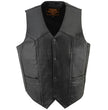 Milwaukee Leather SH1310 Men's Black Leather Classic V-Neck Motorcycle Rider Vest w/ Front Snap Button Closure