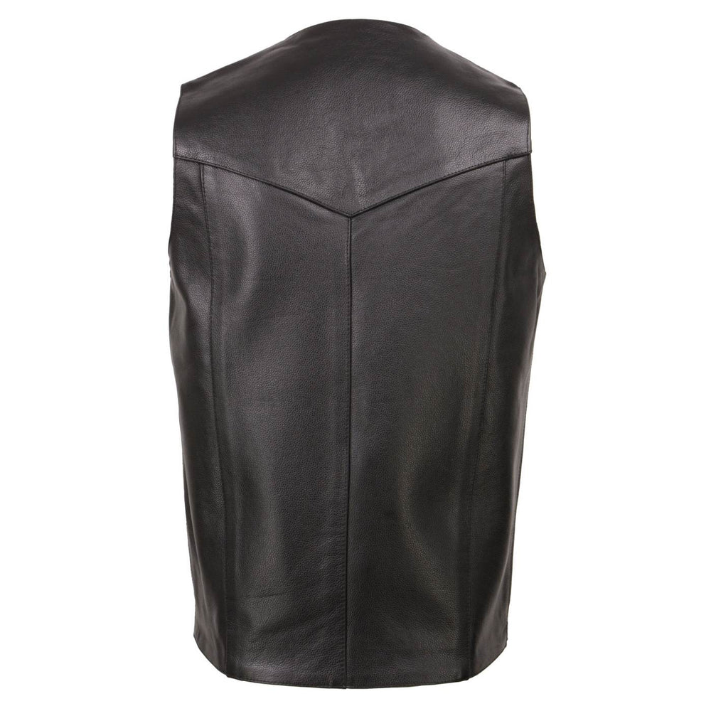 Milwaukee Leather SH1310Tall Men's Black Leather Classic V-Neck Motorcycle Rider Vest w/ Snap Button Closure