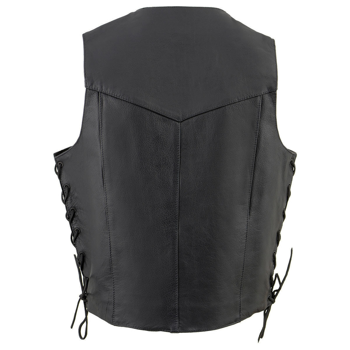 Milwaukee Leather SH131578 Men's Black Leather Classic V-Neck Motorcycle Leather Vest w/ Side Lace w/ Side Lace