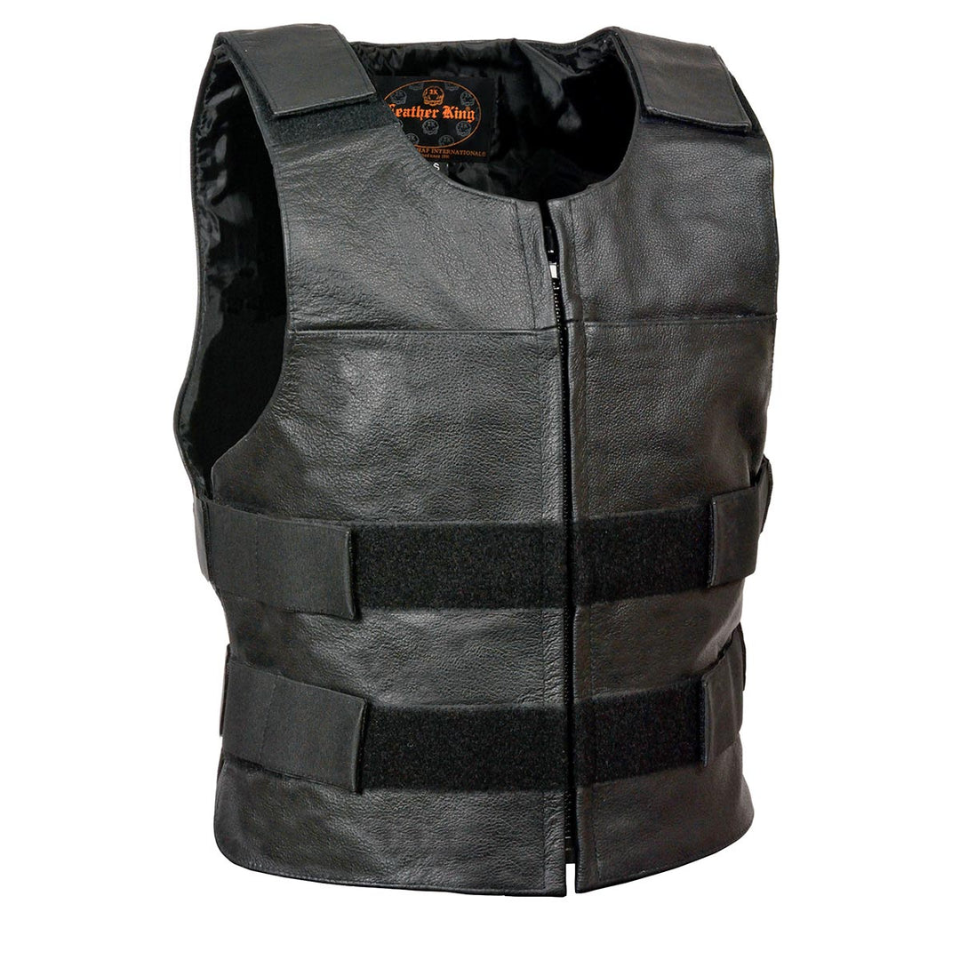 Milwaukee Leather SH1367Z Men's Black Leather Swat Style Rider Vest- Plain Back Panel for Club Patches