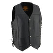 Milwaukee Leather SH1391 Men's Black Leather 10 Pocket V-Neck Side Lace Motorcycle Rider Vest w/ Front Snap Closure