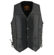 Milwaukee Leather SH1391 Men's Black Leather 10 Pocket V-Neck Side Lace Motorcycle Rider Vest w/ Front Snap Closure