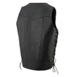 Milwaukee Leather SH1392Tall Men's Black Leather 10 Pocket V-Neck Side Lace Motorcycle Rider Vest w/ Snap Closure