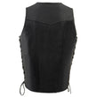 Milwaukee Leather SH1392Tall Men's Black Leather 10 Pocket V-Neck Side Lace Motorcycle Rider Vest w/ Snap Closure